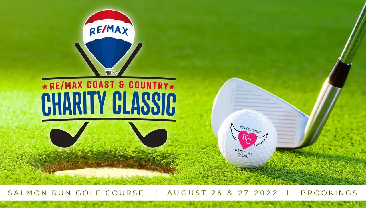 REMAX Coast & Country Tournament for Katlyn's Cause on image of golf ball next to hole